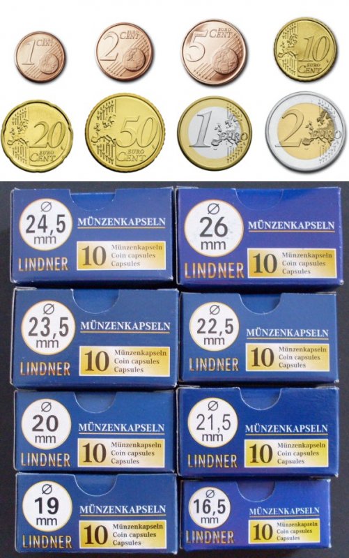  LINDNER Münzkapseln    für 10x €-Sätze = 80 Kapseln
