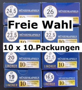   LINDNER Münzkapseln   14-51 mm VPE 10x10=100 Stück freie Wahl