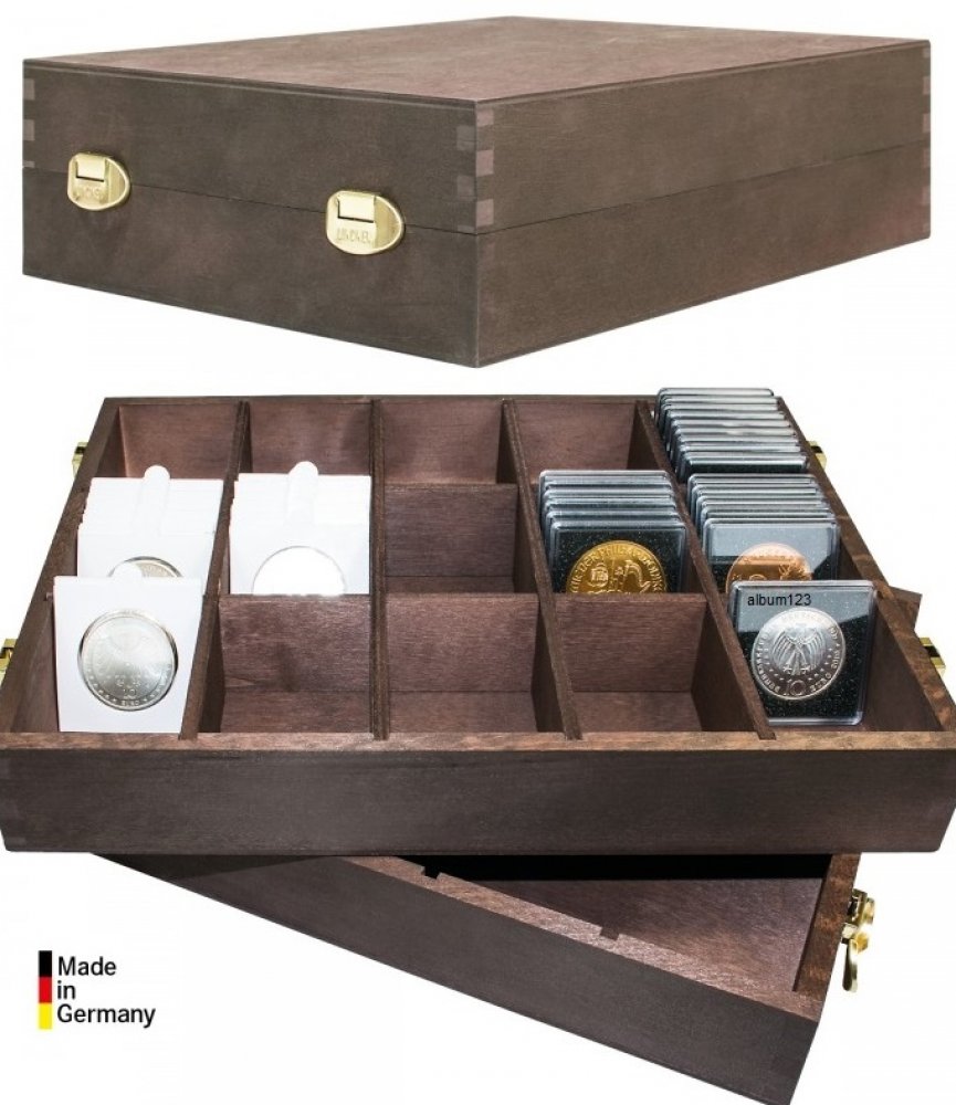 Holzbox für Münzrähmchen 50x50 Kapseln CARRÉE & QUADRUM* Lindner 2245